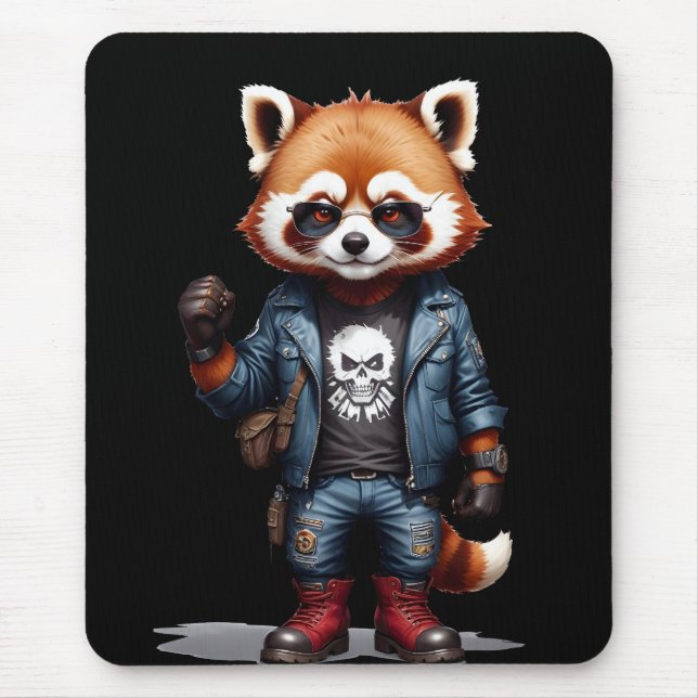 Red Panda Biker Rebel im Coolen Lederjacket Mousepad (Vorne)