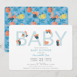 Red Panda Blue Boy Baby Dusche Einladung