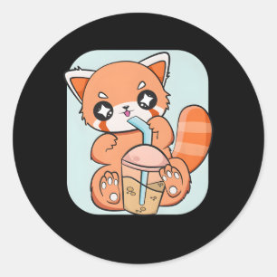 Red Panda Boba Anime Pearl Bubble Tee Runder Aufkleber