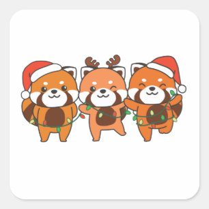 Red Panda Christmas Animals Quadratischer Aufkleber
