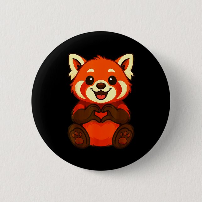 Red Panda Doing Heart With Hands Valentines Day  Button (Vorderseite)