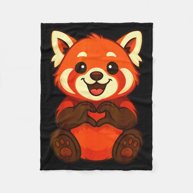 Red Panda Doing Heart With Hands Valentines Day  Fleecedecke (Vorderseite)