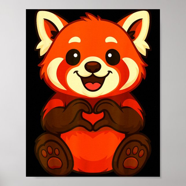 Red Panda Doing Heart With Hands Valentines Day  Poster (Vorne)