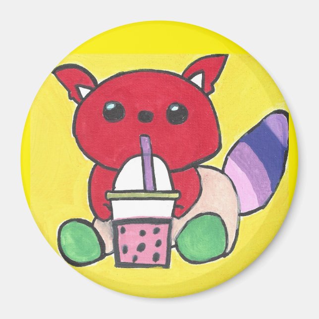 Red Panda Drinking Boba Magnet (Vorne)