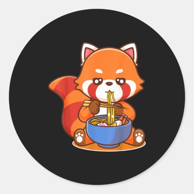 Red Panda Eating Ramen Japanese Soup Zoo Animal Zo Runder Aufkleber (Vorderseite)