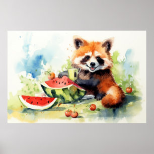 Red Panda Entspannen in Garden Animal Fun glücklic Poster