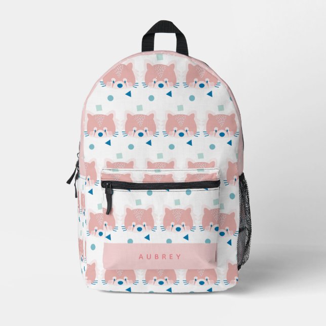 Red Panda Face/Head Pattern Weiß & Light Pink Bedruckter Rucksack (Vorderseite)