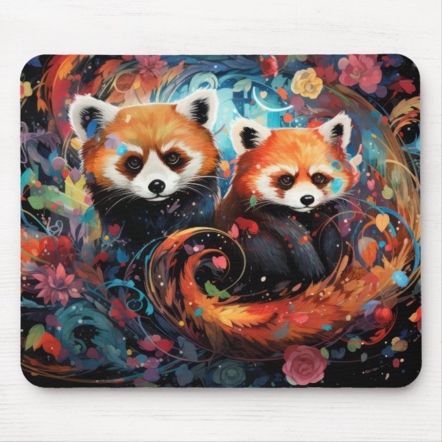 Red Panda farbenfrohe Tierzauberei Mousepad (Vorne)