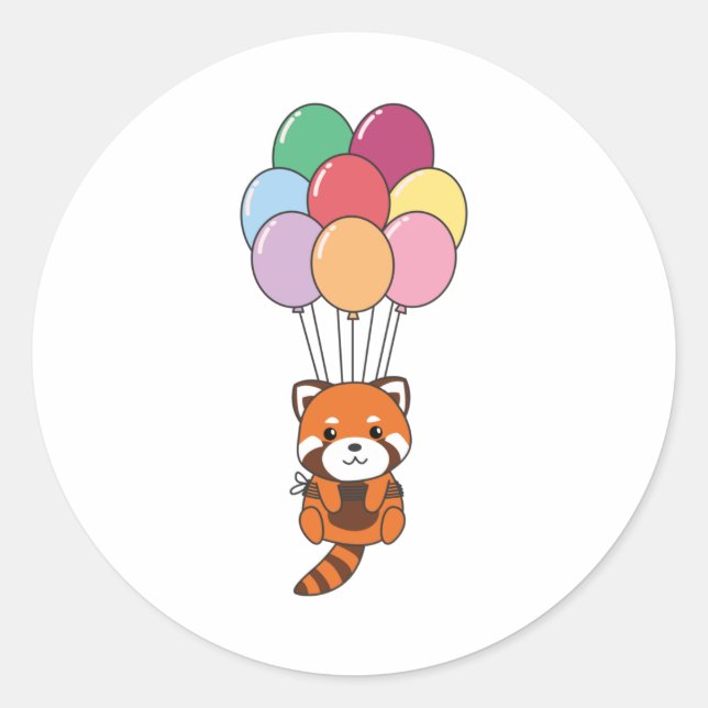 Red Panda fliegt mit farbenfrohen Balloons Runder Aufkleber (Vorderseite)