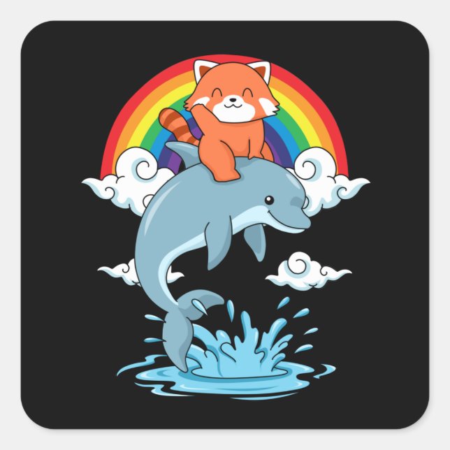 Red Panda gibt Kids Kawaii Red Panda Dolphin Quadratischer Aufkleber (Vorderseite)