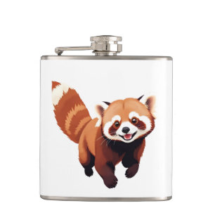 Red Panda glücklich Spielspass Springen in die Luf Flachmann