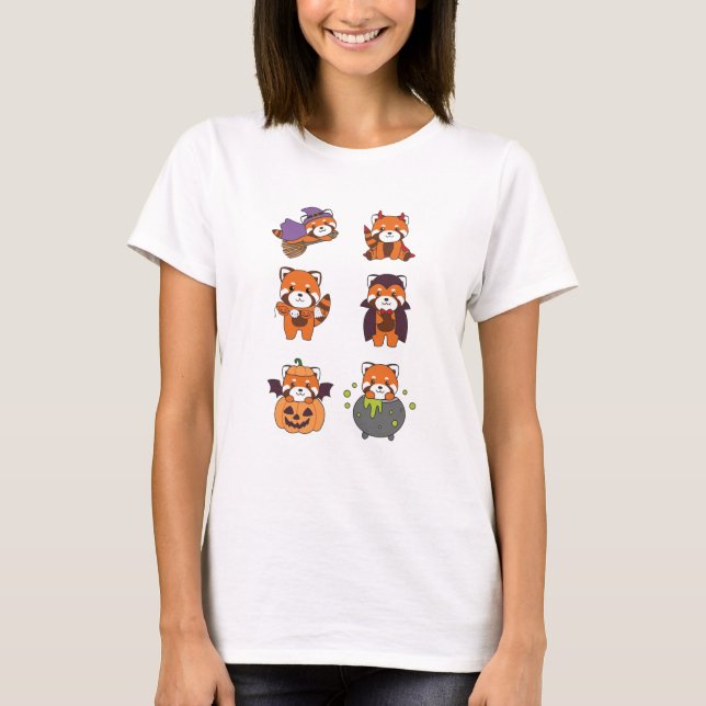 Red Panda Halloween Devil Pumpkin Vampire Costume T-Shirt (Vorderseite)