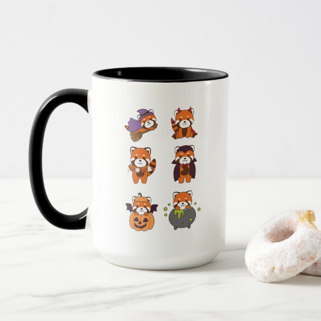 Red Panda Halloween Devil Pumpkin Vampire Costume Tasse (Mit Donut)