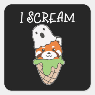 Red Panda Halloween Ghost I schreibe Eiscreme Puff Quadratischer Aufkleber