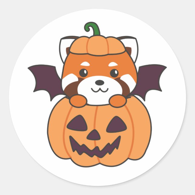 Red Panda Halloween Pumpkin Bat Costume Runder Aufkleber (Vorderseite)