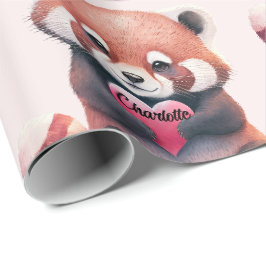 Red Panda Heart Watercolor Name Niedlich hinzufüge Geschenkpapier