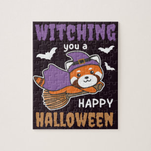 Red Panda Hexe, die dir ein glückliches Halloween