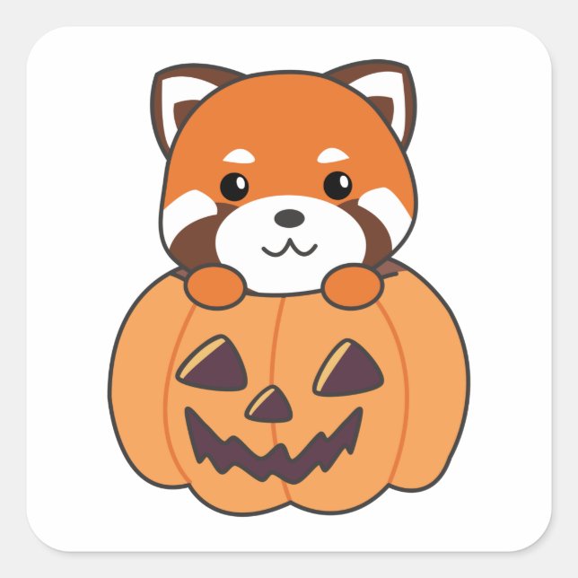 Red Panda in Pumpkin Niedlich Pandas Happy Hallowe Quadratischer Aufkleber (Vorderseite)