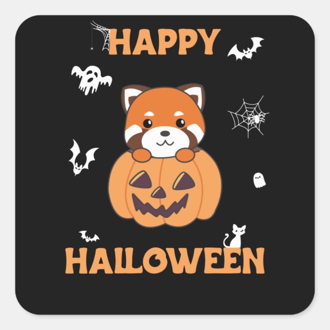 Red Panda in Pumpkin Niedlich Pandas Happy Hallowe Quadratischer Aufkleber (Vorderseite)