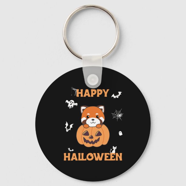 Red Panda in Pumpkin Niedlich Pandas Happy Hallowe Schlüsselanhänger (Vorderseite)