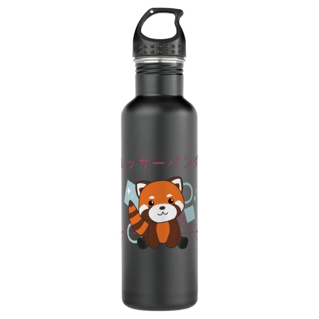 Red Panda Japan Retro 90s Kawaii Anime Tiere Edelstahlflasche (Vorderseite)