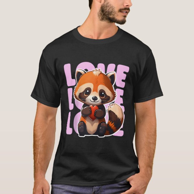 Red Panda Liebe Adorable Red Panda hält einen rote T-Shirt (Vorderseite)