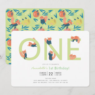 Red Panda Light Green 1. Geburtstag Einladung