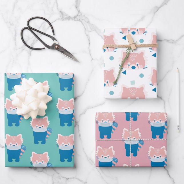 Red Panda mit Maskenmuster Geschenkpapier Set (Vorderseite)