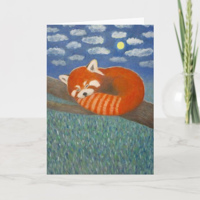 Red Panda mit Moon Grußkarte Feiertagskarte (Vorderseite)