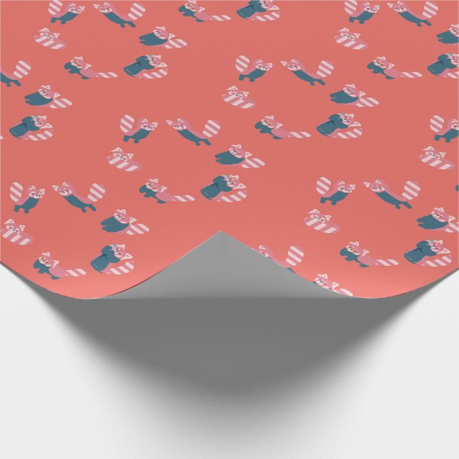 Red Panda Pattern Lachs Red Wrapping Paper Geschenkpapier (Ecke)