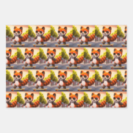 Red Panda Rides Geschenkpapier Set