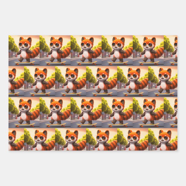 Red Panda Rides Geschenkpapier Set (Vorderseite)