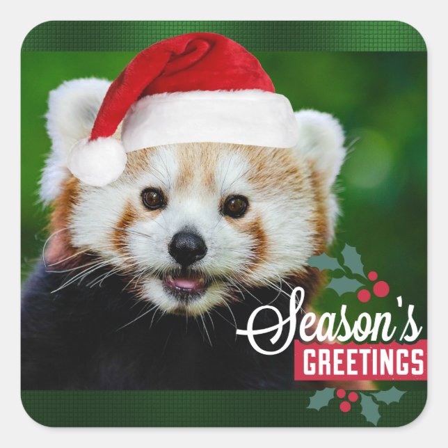 Red Panda Santa Quadratischer Aufkleber (Vorderseite)