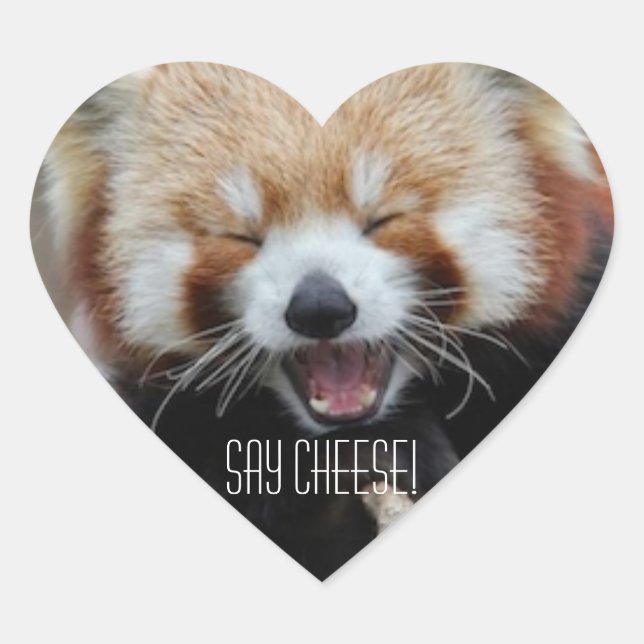 Red Panda - Say Cheese! Herz-Aufkleber (Vorderseite)