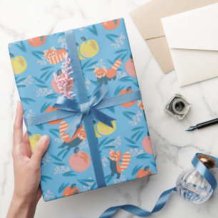 Red Panda Sky Blue Apple Muster Packaging Paper Geschenkpapier
