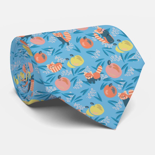 'Red Panda' Sky Blue Apple Neck Tie Krawatte (Gerollt)