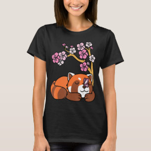 Red Panda Sleeping Japanese Cherry Blossom Blume T-Shirt