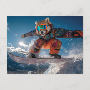 Red Panda Snowboarden in einem farbenfrohen Snowsu Feiertagspostkarte