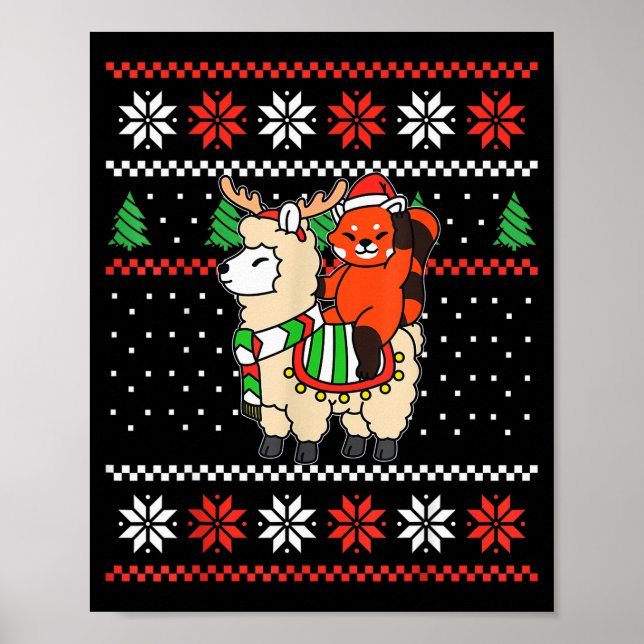 Red Panda Ugly Christmas Sweater Reindeer Llama Ri Poster (Vorne)