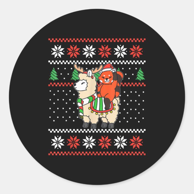 Red Panda Ugly Christmas Sweater Reindeer Llama Ri Runder Aufkleber (Vorderseite)
