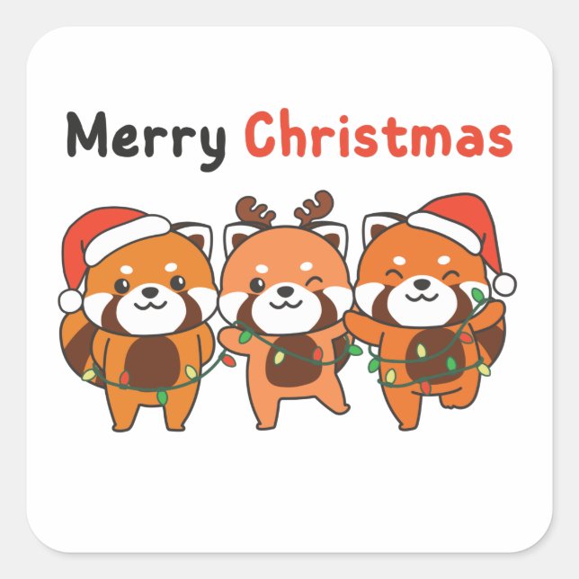 Red Panda Weihnachten Red Pandas Frohe Weihnachten Quadratischer Aufkleber (Vorderseite)