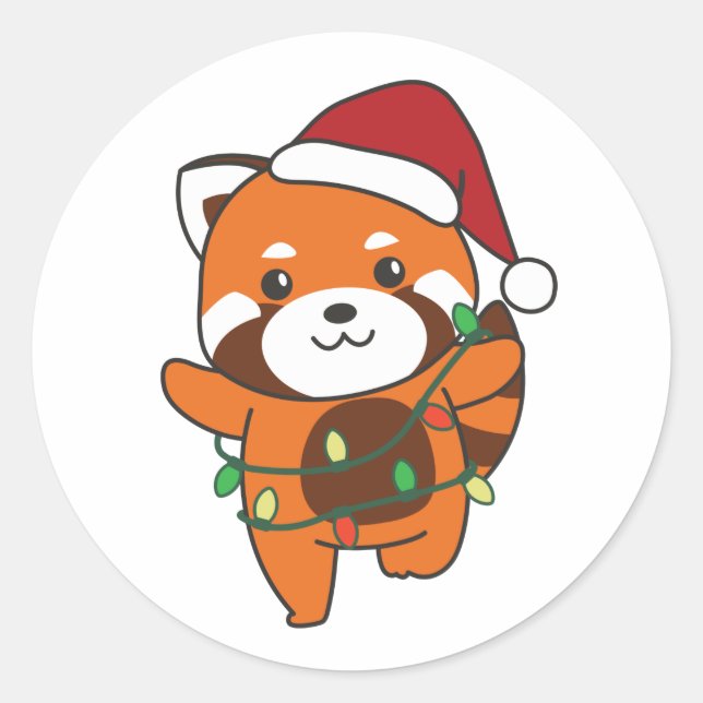 Red Panda Weihnachts Winter Animals Red Pandas Cla Runder Aufkleber (Vorderseite)