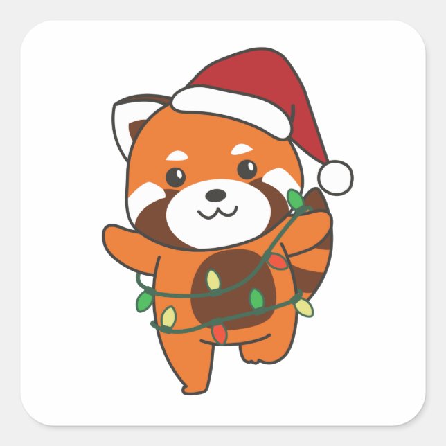 Red Panda Weihnachts Winter Animals Red Pandas Squ Quadratischer Aufkleber (Vorderseite)