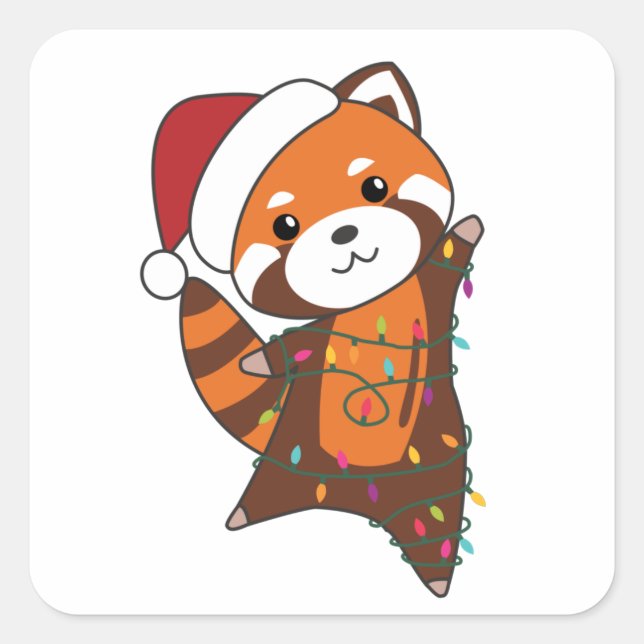 Red Panda Weihnachtsschnee Wintertiere Pandas Quadratischer Aufkleber (Vorderseite)