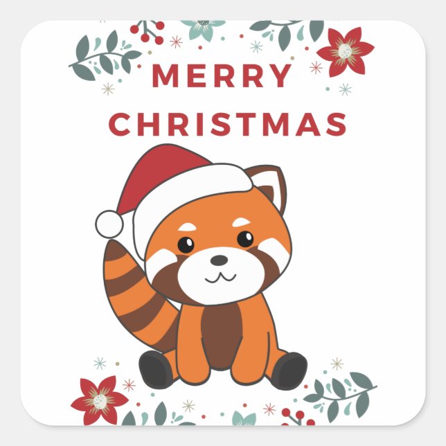 Red Panda Weihnachtsschnee Wintertiere Pandas Quadratischer Aufkleber (Vorderseite)