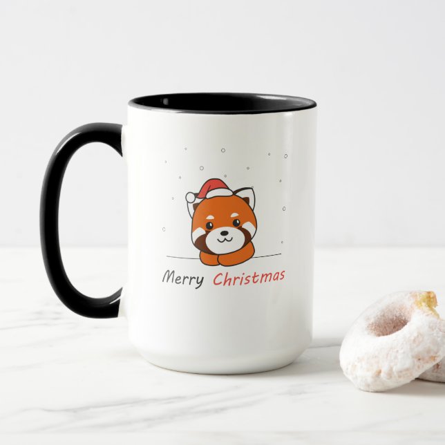 Red Panda Weihnachtsschnee Wintertiere Pandas Tasse (Mit Donut)