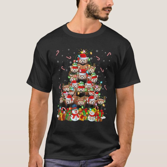 Red Panda Xmas Lighting Tree Santa Red Panda Chris T-Shirt (Vorderseite)