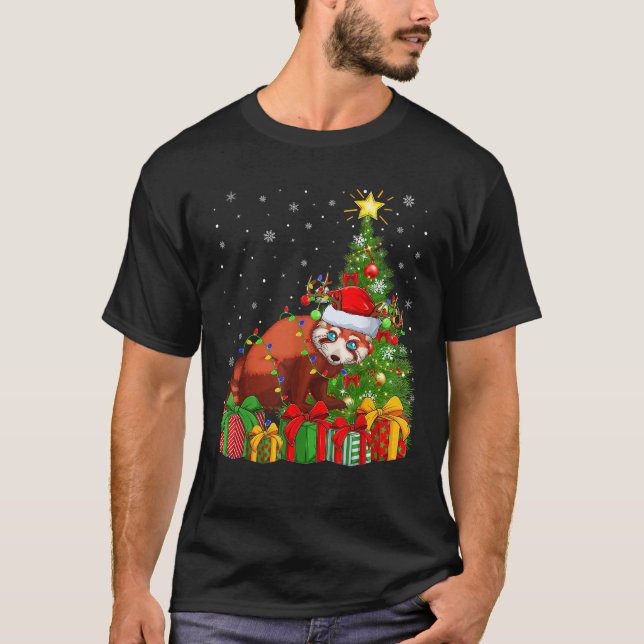 Red Panda Xmas Tree Lighting Weihnachtsmannmütze R T-Shirt (Vorderseite)