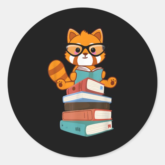 Red Pandas Book Bookworm Red Panda Reader Runder Aufkleber (Vorderseite)