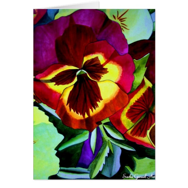 Red pansies watercolor flower original art (Devant)